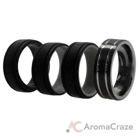 Picture of Silicone Wedding Twin 2Layer Ring Set - Black by ROQ for Men - 4 x 12 mm Ring