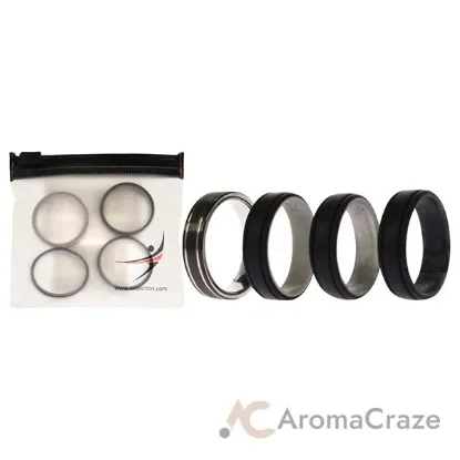 Picture of Silicone Wedding Twin 2Layer Ring Set - Black by ROQ for Men - 4 x 13 mm Ring