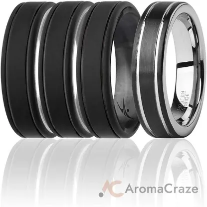 Picture of Silicone Wedding Twin 2Layer Ring Set - Black by ROQ for Men - 4 x 16 mm Ring