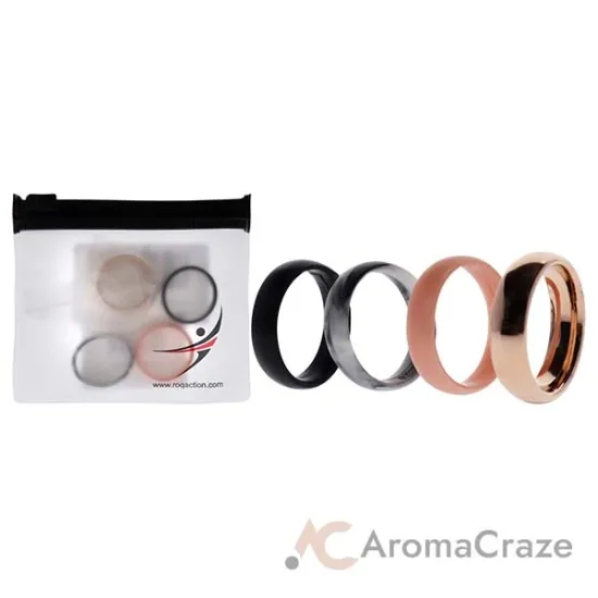 Picture of Silicone Wedding Twin 6mm Ring Set - Rose by ROQ for Women - 4 x 7 mm Ring