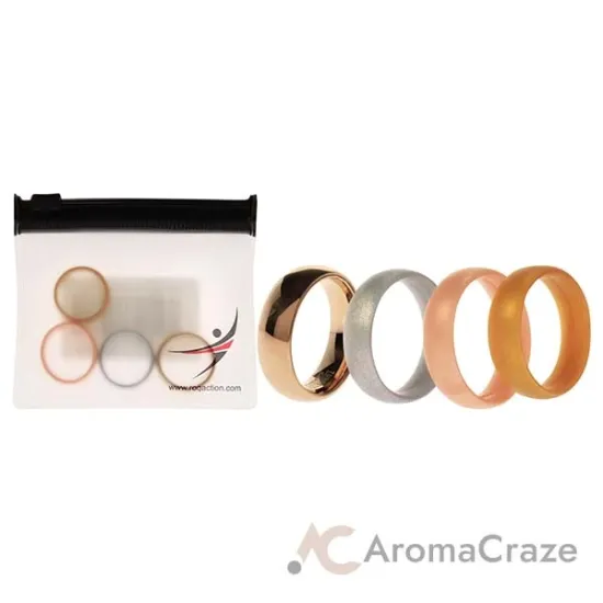 Picture of Silicone Wedding Twin 6mm Ring Set - Gold by ROQ for Women - 4 x 6 mm Ring