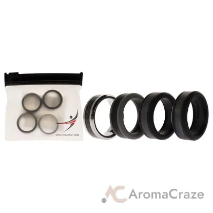 Picture of Silicone Wedding Twin Carbon Ring Set - Black-Grey by ROQ for Men - 4 x 7 mm Ring