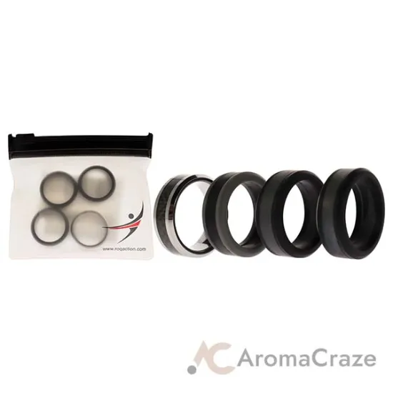 Picture of Silicone Wedding Twin Carbon Ring Set - Black-Grey by ROQ for Men - 4 x 7 mm Ring