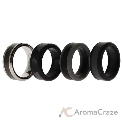 Picture of Silicone Wedding Twin Carbon Ring Set - Black-Grey by ROQ for Men - 4 x 8 mm Ring