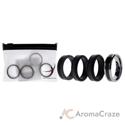 Picture of Silicone Wedding Twin Carbon Ring Set - Black-Grey by ROQ for Men - 4 x 12 mm Ring