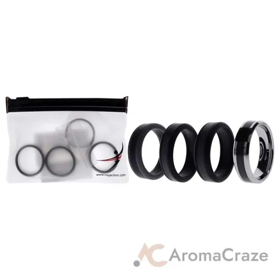 Picture of Silicone Wedding Twin Carbon Ring Set - Black-Grey by ROQ for Men - 4 x 12 mm Ring