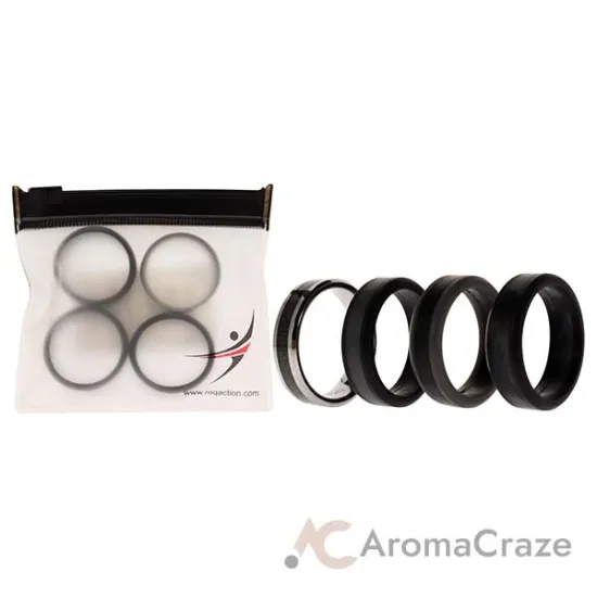 Picture of Silicone Wedding Twin Carbon Ring Set - Black-Grey by ROQ for Men - 4 x 13 mm Ring