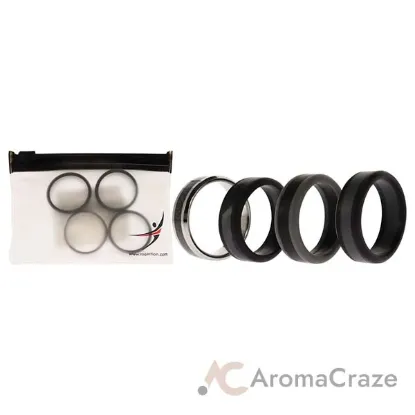 Picture of Silicone Wedding Twin Carbon Ring Set - Black-Grey by ROQ for Men - 4 x 14 mm Ring