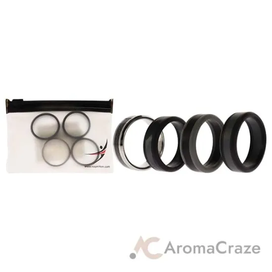 Picture of Silicone Wedding Twin Carbon Ring Set - Black-Grey by ROQ for Men - 4 x 14 mm Ring