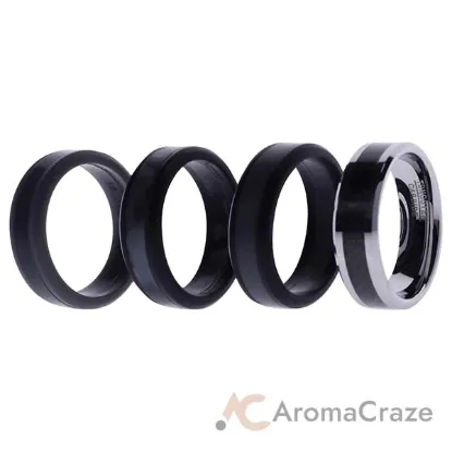 Picture of Silicone Wedding Twin Carbon Ring Set - Black-Grey by ROQ for Men - 4 x 15 mm Ring