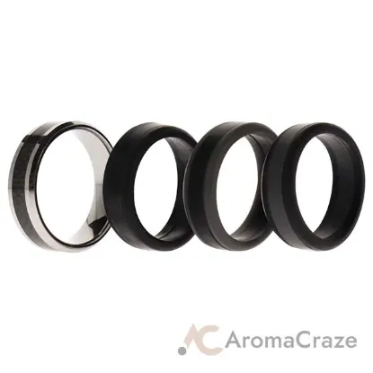 Picture of Silicone Wedding Twin Carbon Ring Set - Black-Grey by ROQ for Men - 4 x 16 mm Ring
