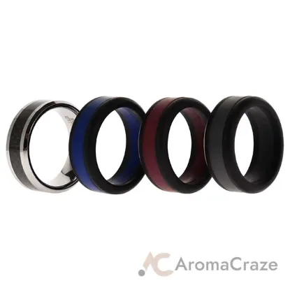 Picture of Silicone Wedding Twin Carbon Ring Set - Bordeaux by ROQ for Men - 4 x 9 mm Ring