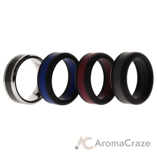 Picture of Silicone Wedding Twin Carbon Ring Set - Bordeaux by ROQ for Men - 4 x 9 mm Ring