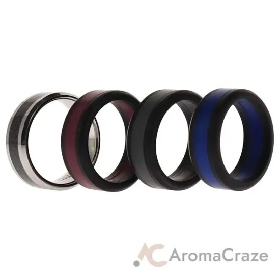 Picture of Silicone Wedding Twin Carbon Ring Set - Bordeaux by ROQ for Men - 4 x 10 mm Ring