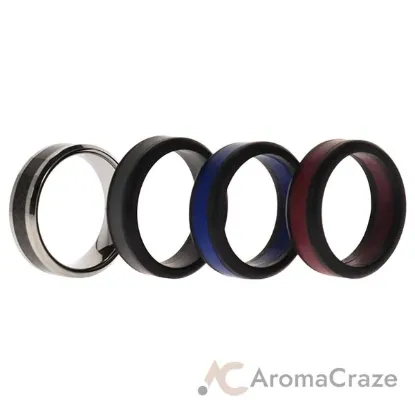 Picture of Silicone Wedding Twin Carbon Ring Set - Bordeaux by ROQ for Men - 4 x 12 mm Ring