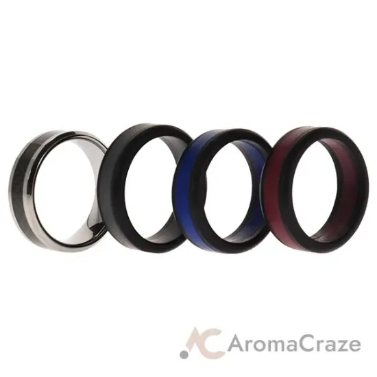 Picture of Silicone Wedding Twin Carbon Ring Set - Bordeaux by ROQ for Men - 4 x 12 mm Ring