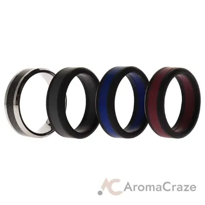 Picture of Silicone Wedding Twin Carbon Ring Set - Bordeaux by ROQ for Men - 4 x 14 mm Ring