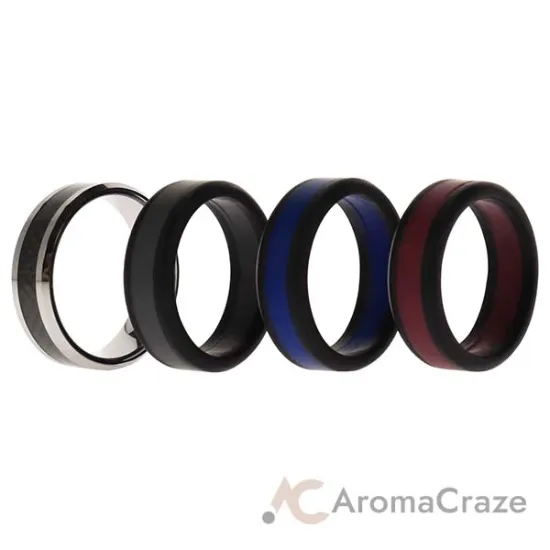 Picture of Silicone Wedding Twin Carbon Ring Set - Bordeaux by ROQ for Men - 4 x 14 mm Ring