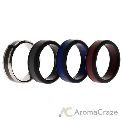 Picture of Silicone Wedding Twin Carbon Ring Set - Bordeaux by ROQ for Men - 4 x 15 mm Ring
