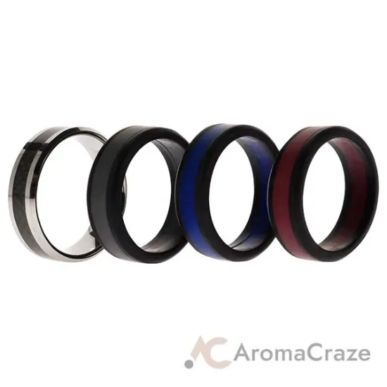 Picture of Silicone Wedding Twin Carbon Ring Set - Bordeaux by ROQ for Men - 4 x 15 mm Ring