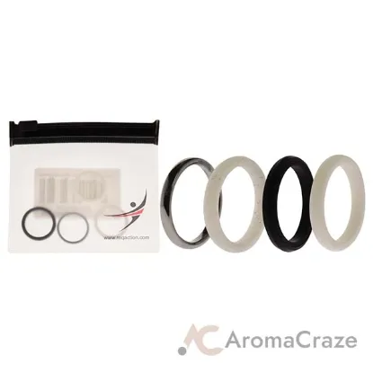 Picture of Silicone Wedding Twin 2mm Ring Set - Black-White by ROQ for Women - 4 x 4 mm Ring