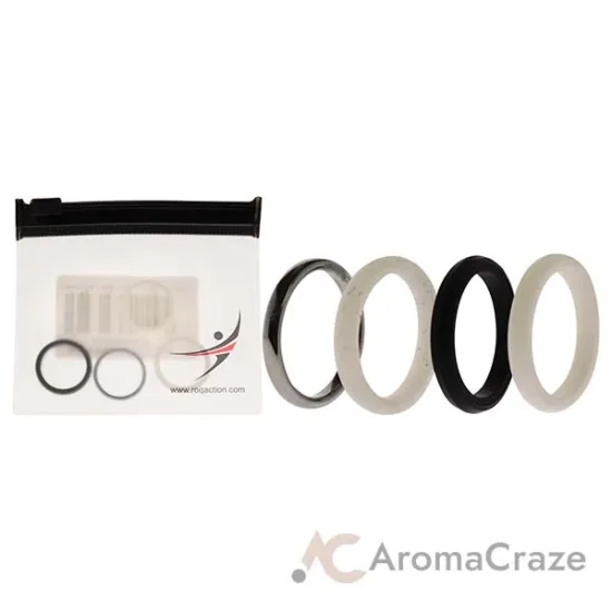 Picture of Silicone Wedding Twin 2mm Ring Set - Black-White by ROQ for Women - 4 x 4 mm Ring