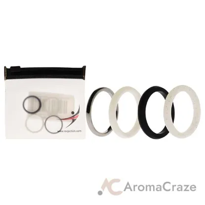 Picture of Silicone Wedding Twin 2mm Ring Set - Black-White by ROQ for Women - 4 x 5 mm Ring