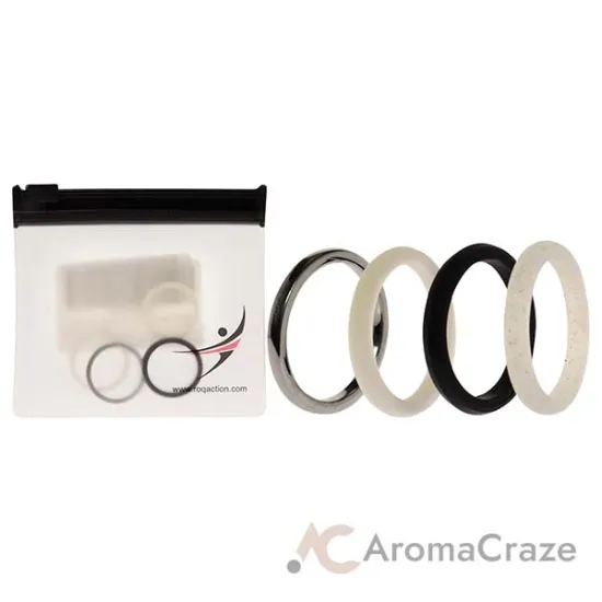 Picture of Silicone Wedding Twin 2mm Ring Set - Black-White by ROQ for Women - 4 x 6 mm Ring