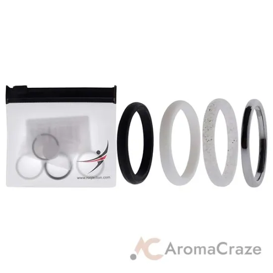 Picture of Silicone Wedding Twin 2mm Ring Set - Black-White by ROQ for Women - 4 x 11 mm Ring