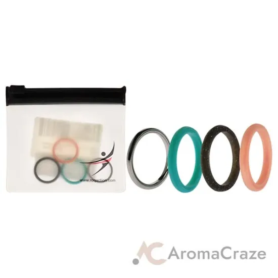 Picture of Silicone Wedding Twin 2mm Ring Set - Turquoise by ROQ for Women - 4 x 4 mm Ring