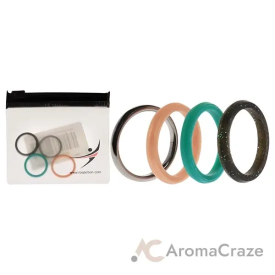 Picture of Silicone Wedding Twin 2mm Ring Set - Turquoise by ROQ for Women - 4 x 5 mm Ring