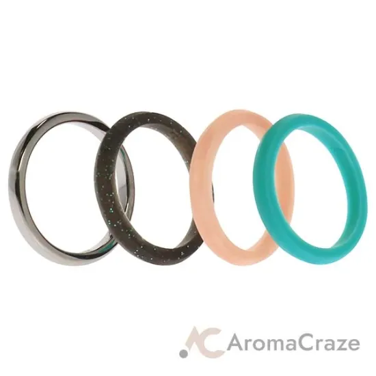 Picture of Silicone Wedding Twin 2mm Ring Set - Turquoise by ROQ for Women - 4 x 6 mm Ring