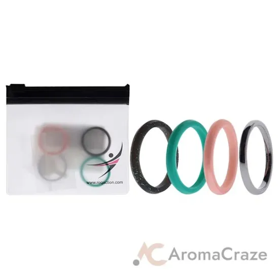 Picture of Silicone Wedding Twin 2mm Ring Set - Turquoise by ROQ for Women - 4 x 7 mm Ring