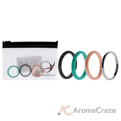 Picture of Silicone Wedding Twin 2mm Ring Set - Turquoise by ROQ for Women - 4 x 9 mm Ring