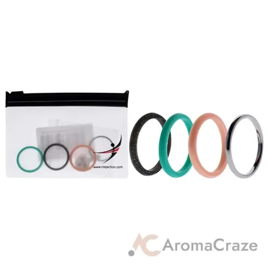 Picture of Silicone Wedding Twin 2mm Ring Set - Turquoise by ROQ for Women - 4 x 9 mm Ring