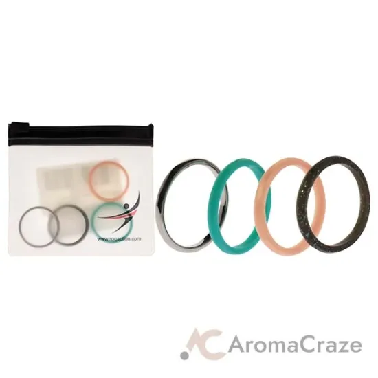 Picture of Silicone Wedding Twin 2mm Ring Set - Turquoise by ROQ for Women - 4 x 11 mm Ring