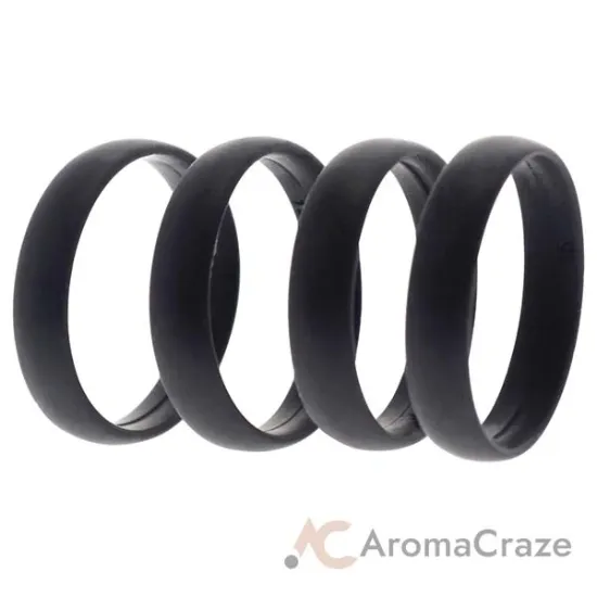 Picture of Silicone Wedding 6mm Smooth Ring Set - 4 Black by ROQ for Men - 4 x 15 mm Ring