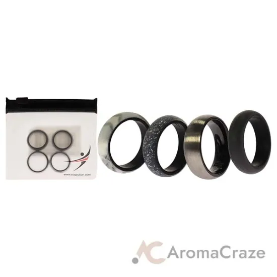 Picture of Silicone Wedding Twin Brushed 6mm Ring Set - Marble by ROQ for Women - 4 x 5 mm Ring