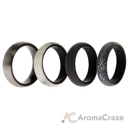 Picture of Silicone Wedding Twin Brushed 6mm Ring Set - Marble by ROQ for Women - 4 x 7 mm Ring