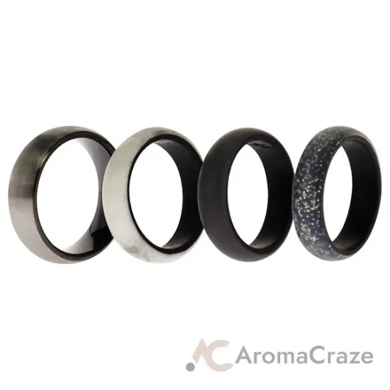 Picture of Silicone Wedding Twin Brushed 6mm Ring Set - Marble by ROQ for Women - 4 x 7 mm Ring