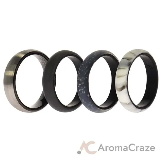 Picture of Silicone Wedding Twin Brushed 6mm Ring Set - Marble by ROQ for Women - 4 x 10 mm Ring