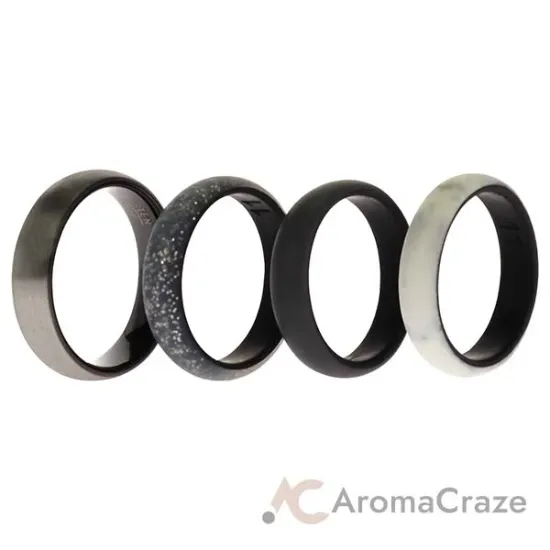 Picture of Silicone Wedding Twin Brushed 6mm Ring Set - Marble by ROQ for Women - 4 x 11 mm Ring