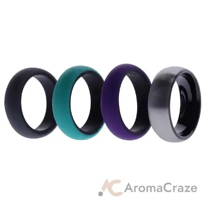 Picture of Silicone Wedding Twin Brushed 6mm Ring Set - Turquoise by ROQ for Women - 4 x 4 mm Ring
