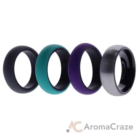 Picture of Silicone Wedding Twin Brushed 6mm Ring Set - Turquoise by ROQ for Women - 4 x 4 mm Ring