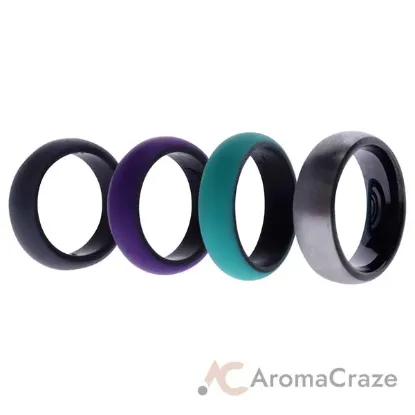 Picture of Silicone Wedding Twin Brushed 6mm Ring Set - Turquoise by ROQ for Women - 4 x 5 mm Ring