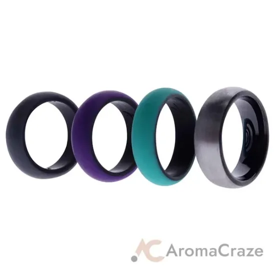 Picture of Silicone Wedding Twin Brushed 6mm Ring Set - Turquoise by ROQ for Women - 4 x 5 mm Ring