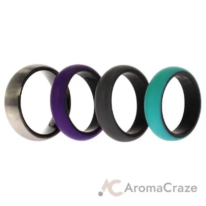 Picture of Silicone Wedding Twin Brushed 6mm Ring Set - Turquoise by ROQ for Women - 4 x 6 mm Ring