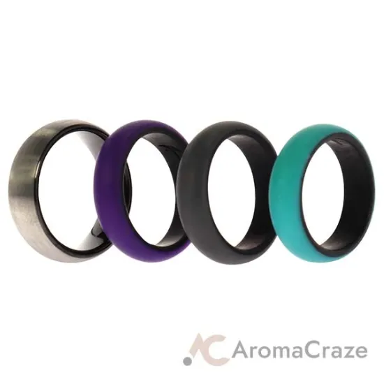 Picture of Silicone Wedding Twin Brushed 6mm Ring Set - Turquoise by ROQ for Women - 4 x 6 mm Ring