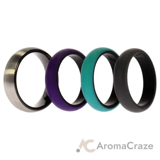 Picture of Silicone Wedding Twin Brushed 6mm Ring Set - Turquoise by ROQ for Women - 4 x 8 mm Ring