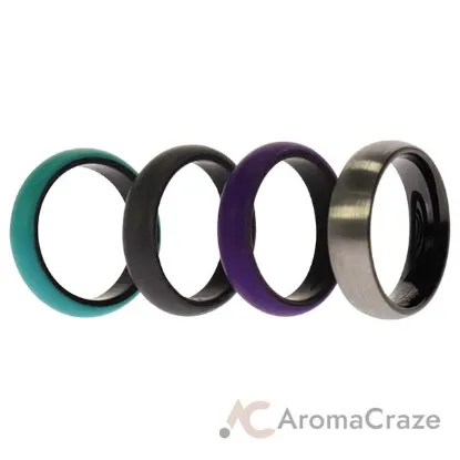 Picture of Silicone Wedding Twin Brushed 6mm Ring Set - Turquoise by ROQ for Women - 4 x 9 mm Ring